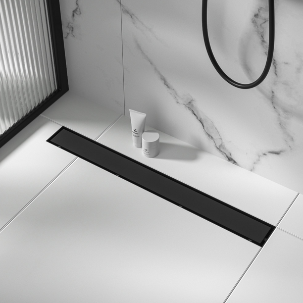 1000Mm Tile Insert Bathroom Shower Black Grate Drain W/Centre Outlet Floor Waste Drain Grates