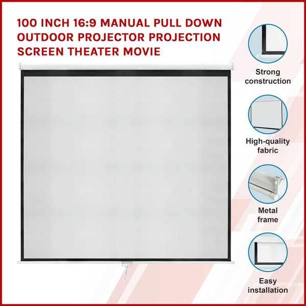 100 Inch 16:9 Manual Pull Down Outdoor Projector Projection Screen Theater Movie Projector Screens