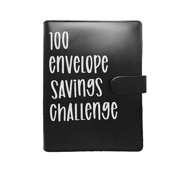 100 Envelope Savings Challenge Binder A5 Budget Planner Book Pu Leather Cash Stuffing Money Organiser With Magnetic Closure & Tracker (Black) School S