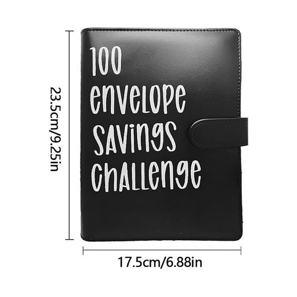 100 Envelope Savings Challenge Binder A5 Budget Planner Book Pu Leather Cash Stuffing Money Organiser With Magnetic Closure & Tracker (Black) School S
