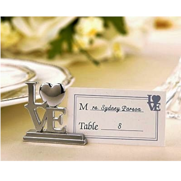 100 Bulk Buy Pack Of Wedding Name Card Place Stand Silver Love Letters - Anniversary Or Engagement Party