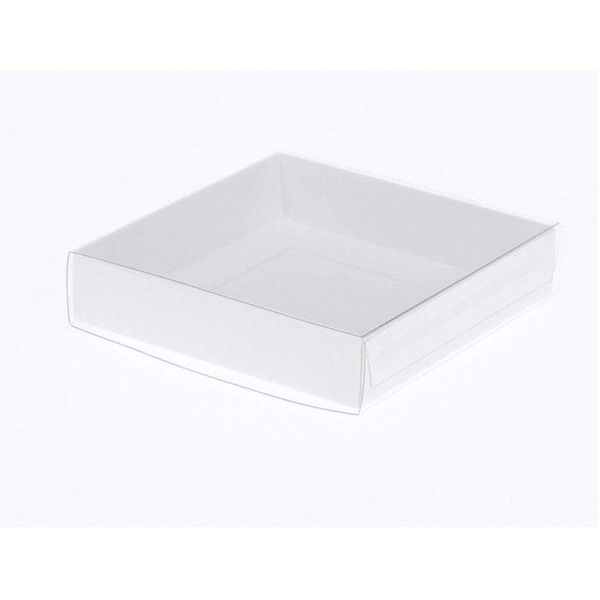 My Decorations 100 Pack Of 10Cm Square Coaster Favor Function Product Presentation Cookie Biscuit Patisserie Gift Box 2Cm Deep White Card With Clear S