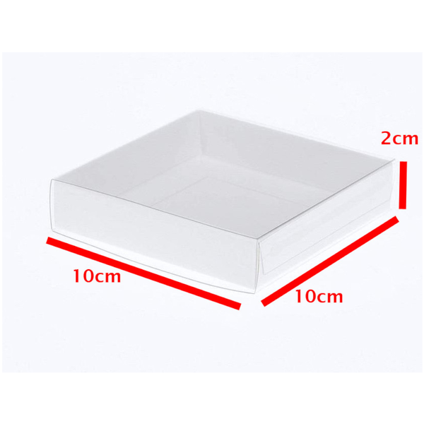 My Decorations 100 Pack Of 10Cm Square Coaster Favor Function Product Presentation Cookie Biscuit Patisserie Gift Box 2Cm Deep White Card With Clear S