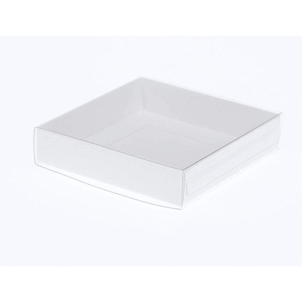My Decorations 100 Pack Of 10Cm Square Coaster Favor Function Product Presentation Cookie Biscuit Patisserie Gift Box 4Cm Deep White Card With Clear S