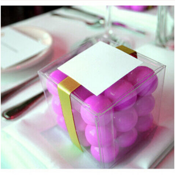 My Decorations 100 Pack Of 5Cm Clear Pvc Plastic Folding Packaging Small Rectangle/Square Boxes For Wedding Jewelry Gift Party Favor Model Candy Choco