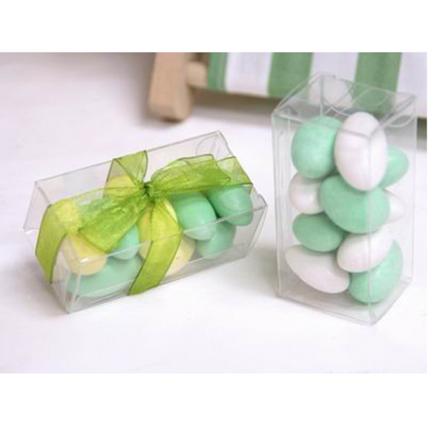 My Decorations 100 Pack Of 5X8cm Clear Pvc Plastic Folding Packaging Small Rectangle/Square Boxes For Wedding Jewelry Gift Party Favor Model Candy Cho