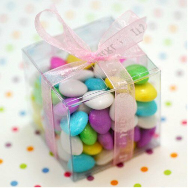 My Decorations 100 Pack Of 7Cm Clear Pvc Plastic Folding Packaging Small Rectangle/Square Boxes For Wedding Jewelry Gift Party Favor Model Candy Choco