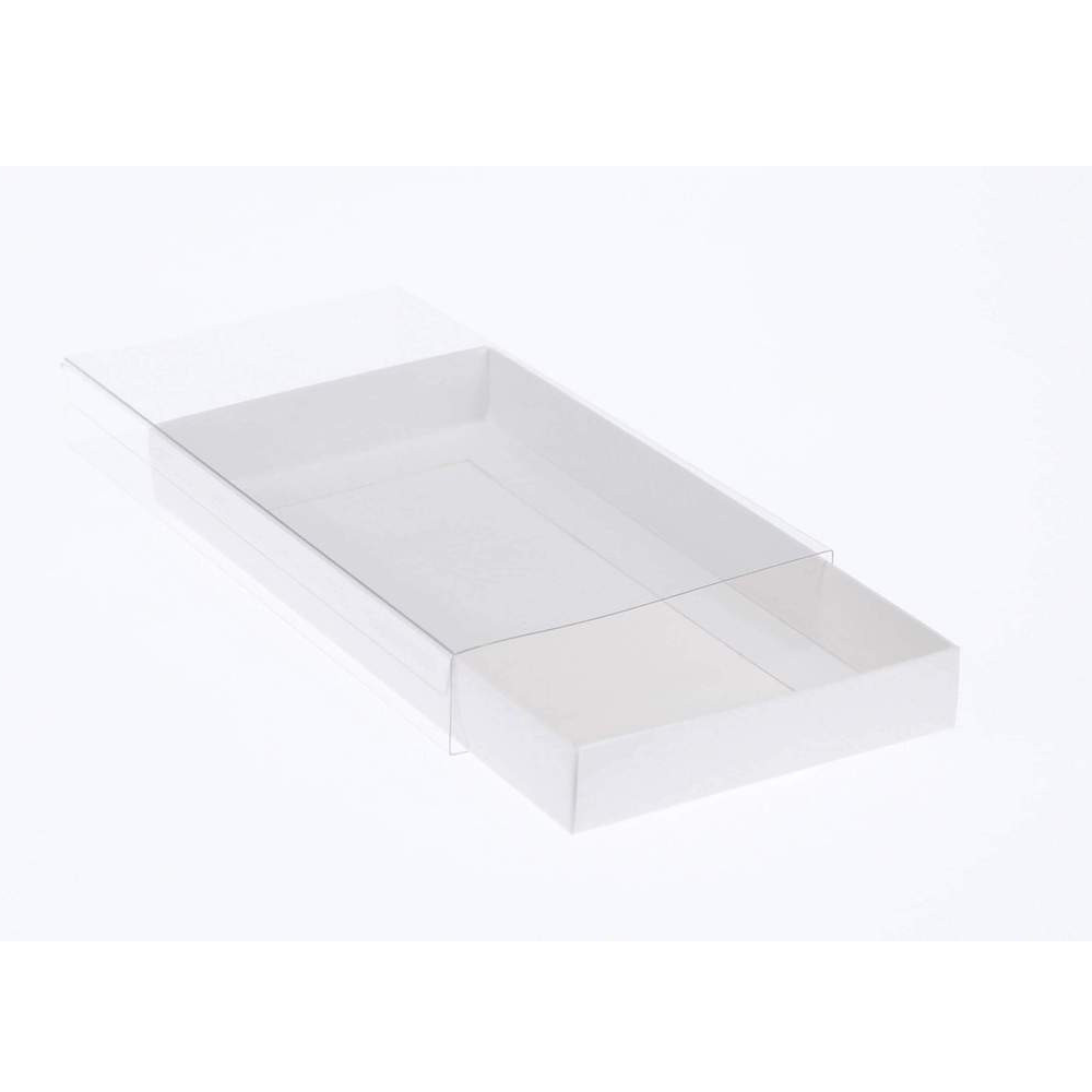 My Decorations 100 Pack Of White Card Box Clear Slide On Lid 17 X 25 5Cm Large Beauty Product Gift Giving Hamper Tray Merch Fashion Cake Sweets Xmas G