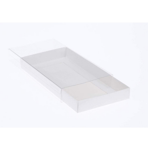 100 Pack Of White Card Box - Clear Slide On Lid 17 X 25 5Cm Large Beauty Product Gift Giving Hamper Tray Merch Fashion Cake Sweets Xmas