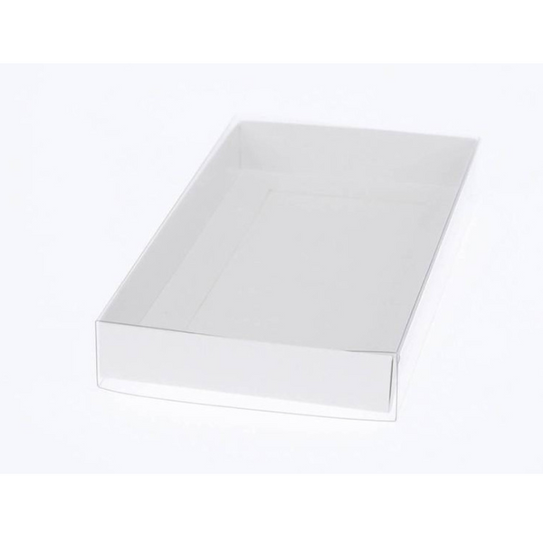 My Decorations 100 Pack Of White Card Box Clear Slide On Lid 30 X 20 8Cm Large Beauty Product Gift Giving Hamper Tray Merch Fashion Cake Sweets Xmas G