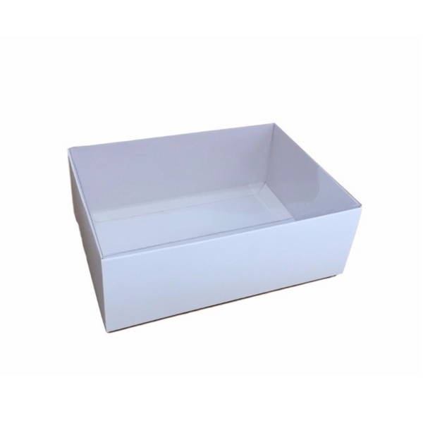 My Decorations 100 Pack Of White Card Box Clear Slide On Lid 30 X 20 8Cm Large Beauty Product Gift Giving Hamper Tray Merch Fashion Cake Sweets Xmas G