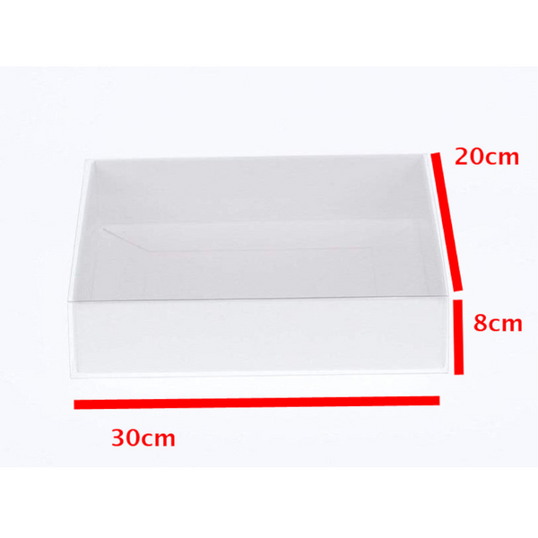 My Decorations 100 Pack Of White Card Box Clear Slide On Lid 30 X 20 8Cm Large Beauty Product Gift Giving Hamper Tray Merch Fashion Cake Sweets Xmas G