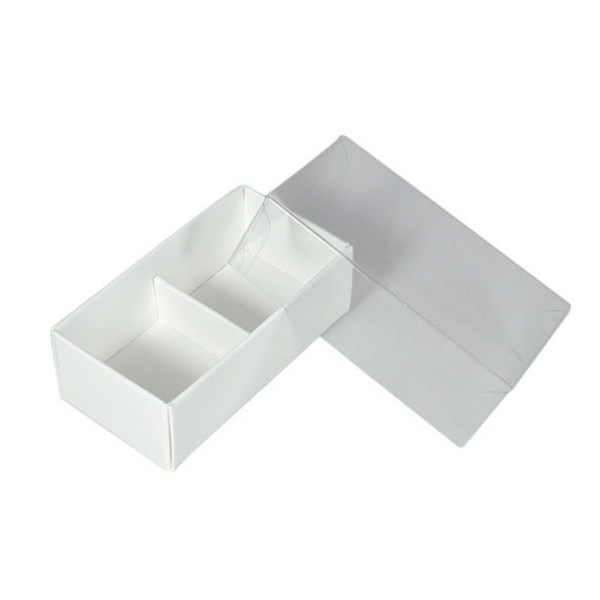 My Decorations 100 Pack Of White Card Chocolate Sweet Soap Product Reatail Gift Box 2 Bay Compartments Clear Slide On Lid 8X4x3cm Gift Boxes