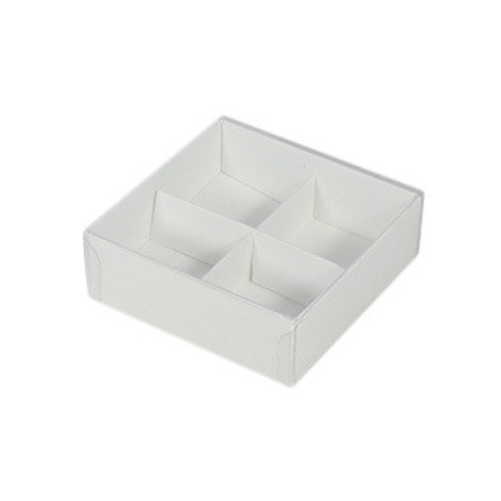 My Decorations 100 Pack Of White Card Chocolate Sweet Soap Product Reatail Gift Box 4 Bay Compartments Clear Slide On Lid 8X8x3cm Gift Boxes