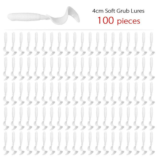 100Pcs 4Cm Soft Artificial Fishing Lures Swimbait Tail Grub Worm Moggot Baits White Baits & Lures
