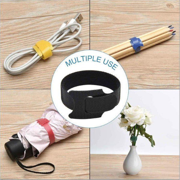 100Pcs Releasable Cable Cord Hook Loop Ties Wrap Bundle T-Type Wire