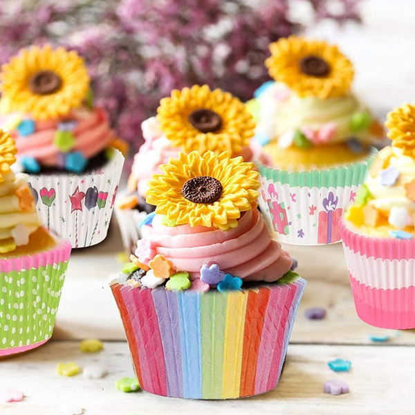 100Pcs Rainbow Muffin Cupcake Paper Cups Liner Baking Decorating Tools Party