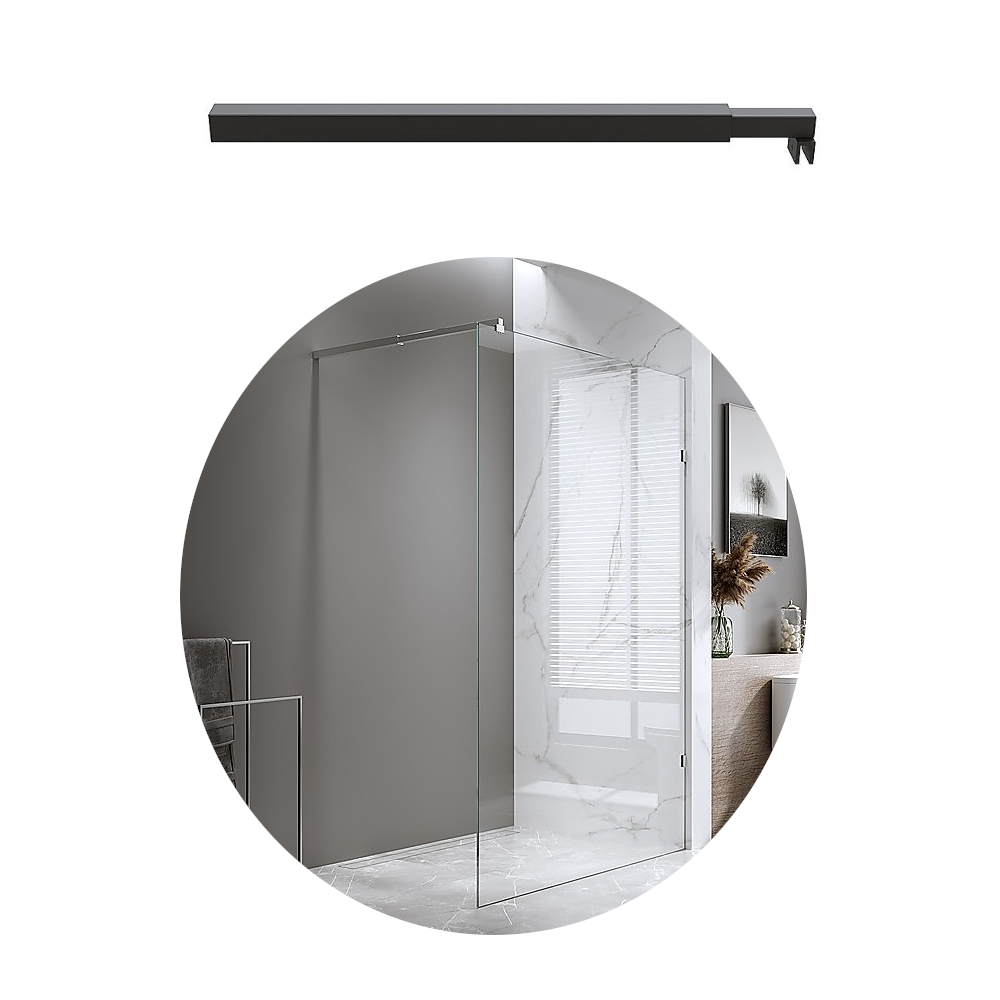 Della Francesca 100X200cm Single Shower Glass Screen With Black Brackets & Square Pole Shower Enclosures
