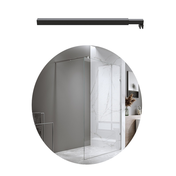 Della Francesca 100X200cm Single Shower Glass Screen With Black Brackets & Square Pole Shower Enclosures