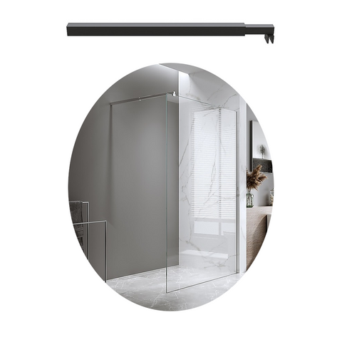 Della Francesca 100X200cm Single Shower Glass Screen With Black Wall Channel & Square Pole Shower Enclosures