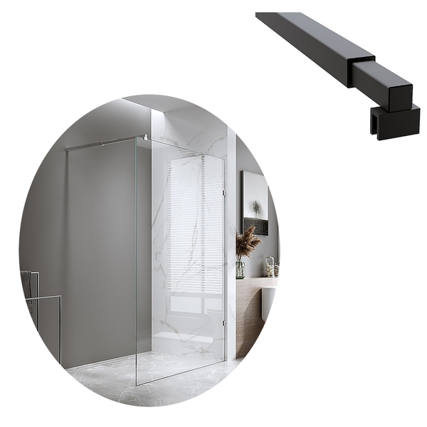 Della Francesca 100X210cm Single Shower Glass Screen With Black Brackets & Square Pole Shower Enclosures