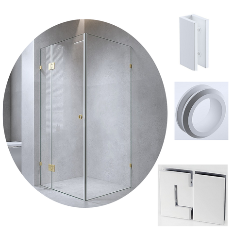 Della Francesca 100X70cm Corner Frameless Shower Screen With White Brackets And Ss Hinges Round Handle Shower Enclosures