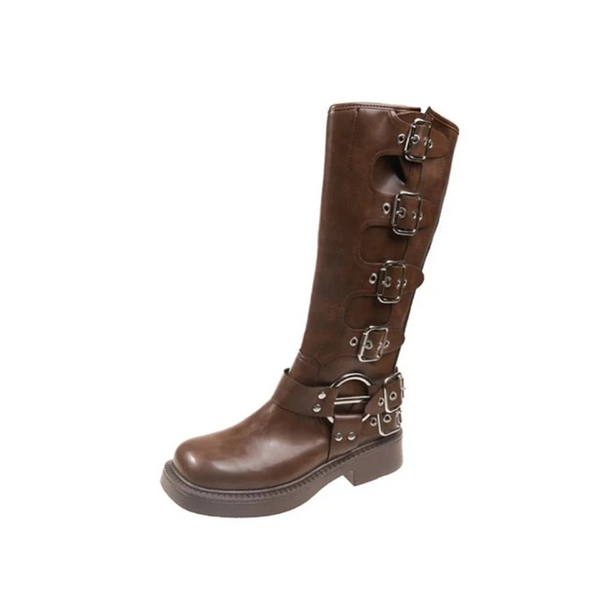Woman Knee High Platform Elegant Low Heel Trend Punk Gothic New Rock Leather Fashion Women's Shoes Motorcycle Footwear Boots