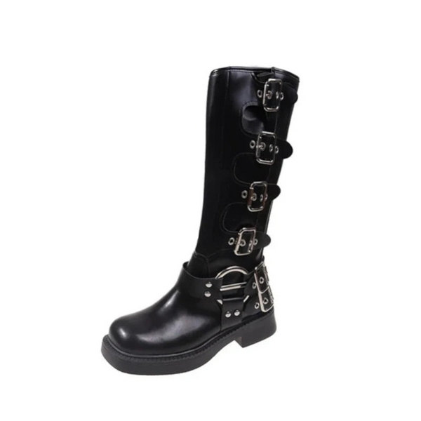 Woman Knee High Platform Elegant Low Heel Trend Punk Gothic New Rock Leather Fashion Women's Shoes Motorcycle Footwear Boots