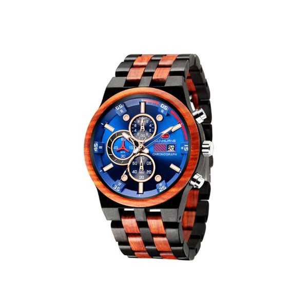 Veile Studios Decorative Wrist Watch Fashion Luminous Sports Multifunctional Quartz Wood Band Suitable For Men 2 Watches
