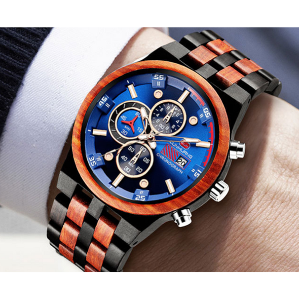 Veile Studios Decorative Wrist Watch Fashion Luminous Sports Multifunctional Quartz Wood Band Suitable For Men 2 Watches