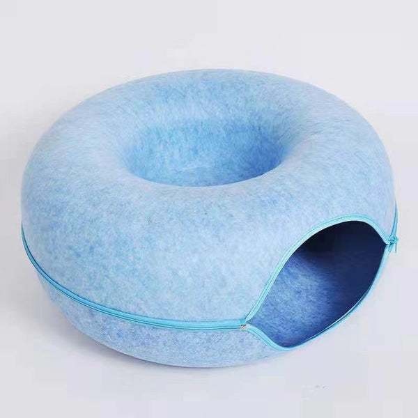 Felt Donut Cat Bed With Zipper Tunnel And Toy Double Layer Pet For Cats Pet Beds