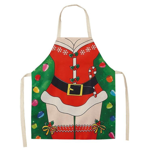 Christmas Santa Claus Kitchen Home Apron Linen Polyester Cartoon Aprons