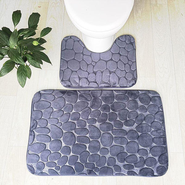 Pebbles Bath Mat Set Bathroom Square Shaped And U Non Slip Floor Mats Bath Mats Rugs & Toilet Covers