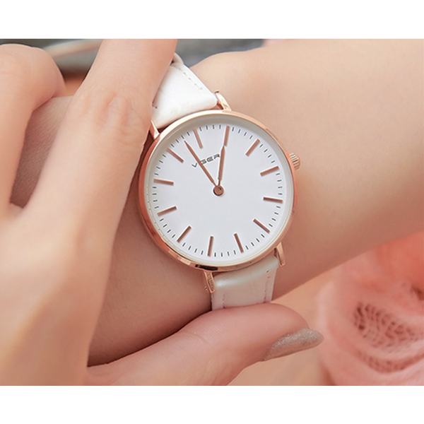 Veile Studios 1038 Leisure Korean Ladies Watch Waterproof Ultra Thin Quartz Leather Strap Simple White Watches
