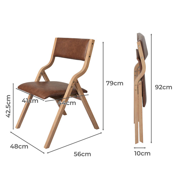Levede 4X Foldable Pu Tan Dining Chairs