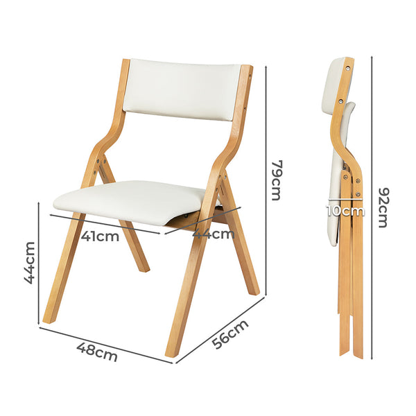 Set Of 2 Foldable Pu Beige For Compact Storage And Stylish Seating Dining Chairs