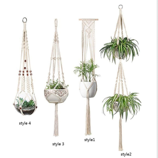 4 Pack Macrame Hanging Baskets Cotton Rope Plant Hanger For Home Decor Hooks & Hangers
