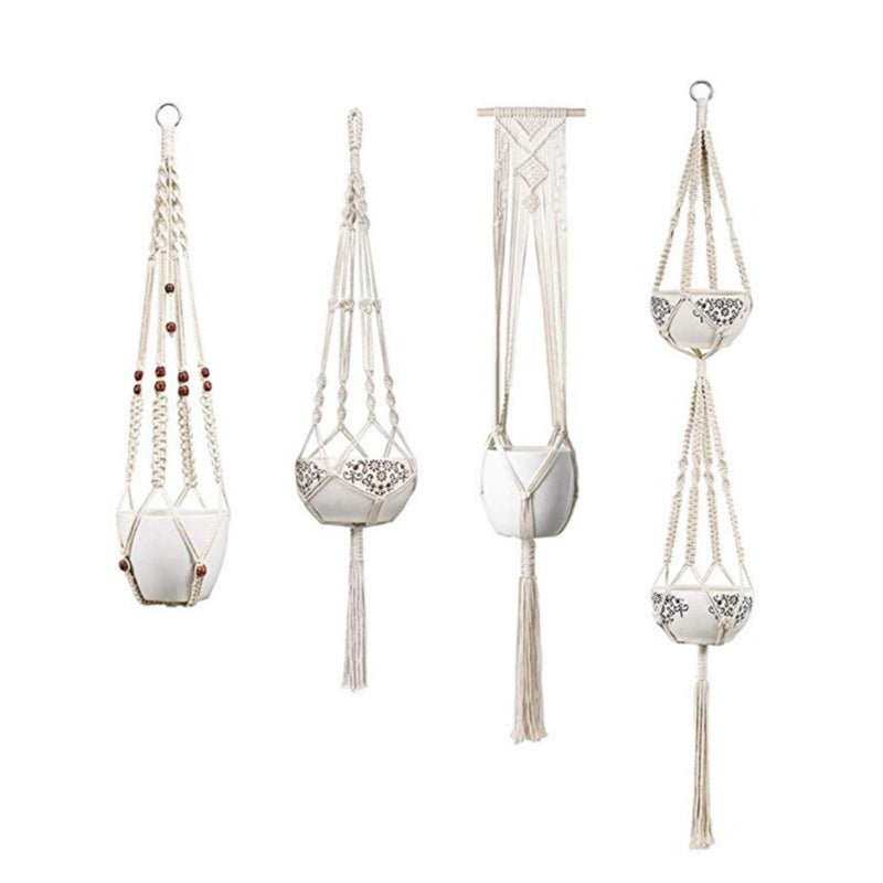 4 Pack Macrame Hanging Baskets Cotton Rope Plant Hanger For Home Decor Hooks & Hangers