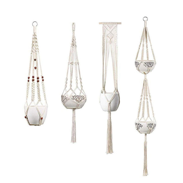 4 Pack Macrame Hanging Baskets Cotton Rope Plant Hanger For Home Decor Hooks & Hangers