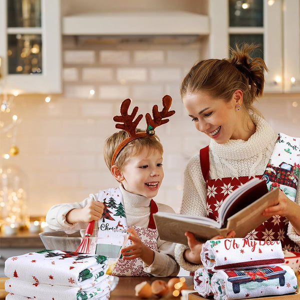 Christmas Kitchen Towels Cute Absorbent Dish Cloths For Holiday Decor & Cleaning Tea Towels & Dishcloths