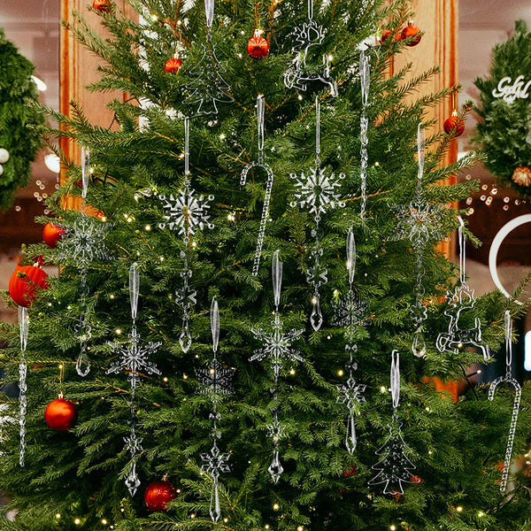 Christmas Tree Ice Column & Snow Pendant Set 8Pcs Transparent Acrylic Pendants Seasonal Decorations