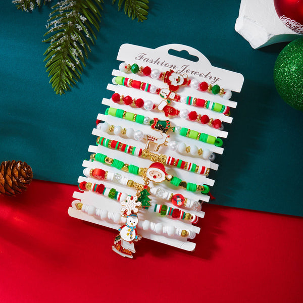 Style Christmas Bracelet Set With Soft Clay Crystal Santa Claus Pendant And Letter Beads 10 Piece Pack Bracelets