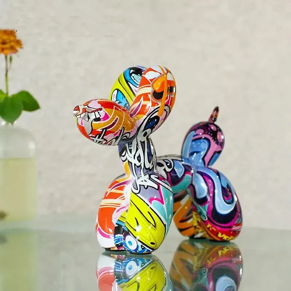 Resin Graffiti Balloon Dog Figurines For Interior Home Desktop Decoration Painting Colorful Art Animals Statue Crafts Item Sculptures & Figurines