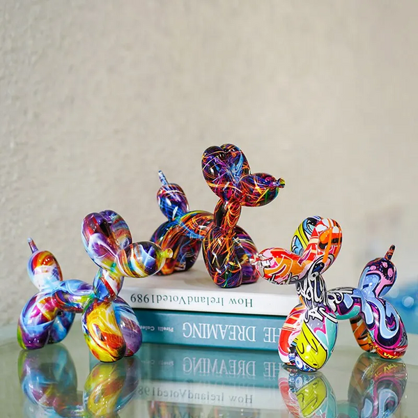 Resin Graffiti Balloon Dog Figurines For Interior Home Desktop Decoration Painting Colorful Art Animals Statue Crafts Item Sculptures & Figurines