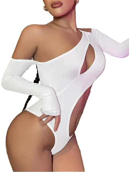 Long Sleeve Crop Top  Spicy Girl Solid Color Slim Off Shoulder Women's Jumpsuit Fitted Thin Jumpsuits Rompers & Playsuits