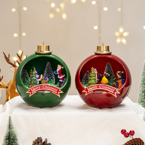 Christmas Light Up Musical Red Ball House Ornament Classical Resin Holiday Decoration Seasonal Decorations