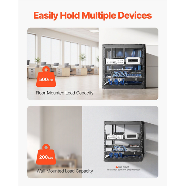 10U Open Frame Network Rack 585 Mm Depth Wall Mounted Or Floor Standing Server Heavy Duty 4 Post With Vented Shelves & Mounting Hardware Holds All You