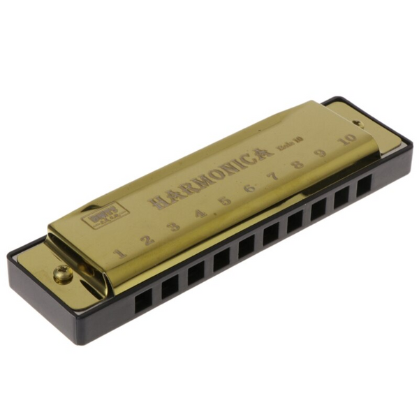 10 Holes Key Of C Blues Harmonica Musical Instrument Educational Toy Gold Harmonicas