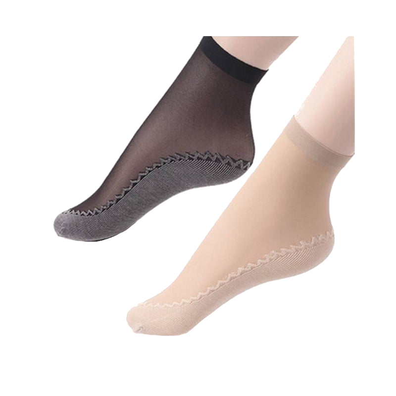 10 Pairs Silk Cotton Sock Bottom Non Slip Sole Stockings Breathable Transparent Socks