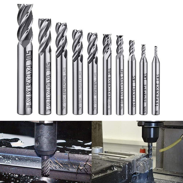10 Pcs 4 Flute End Mill Bit Set 2 12Mm Hss Straight Shank Drill Cnc Bits Tool For Wood Aluminum Drill Bits